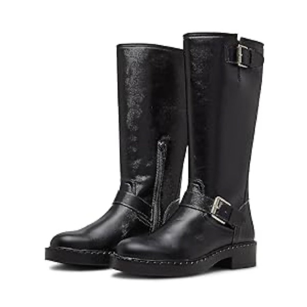 New Steve Madden Erma Black Leather Tall Boots Size 7 M - Picture 1 of 7
